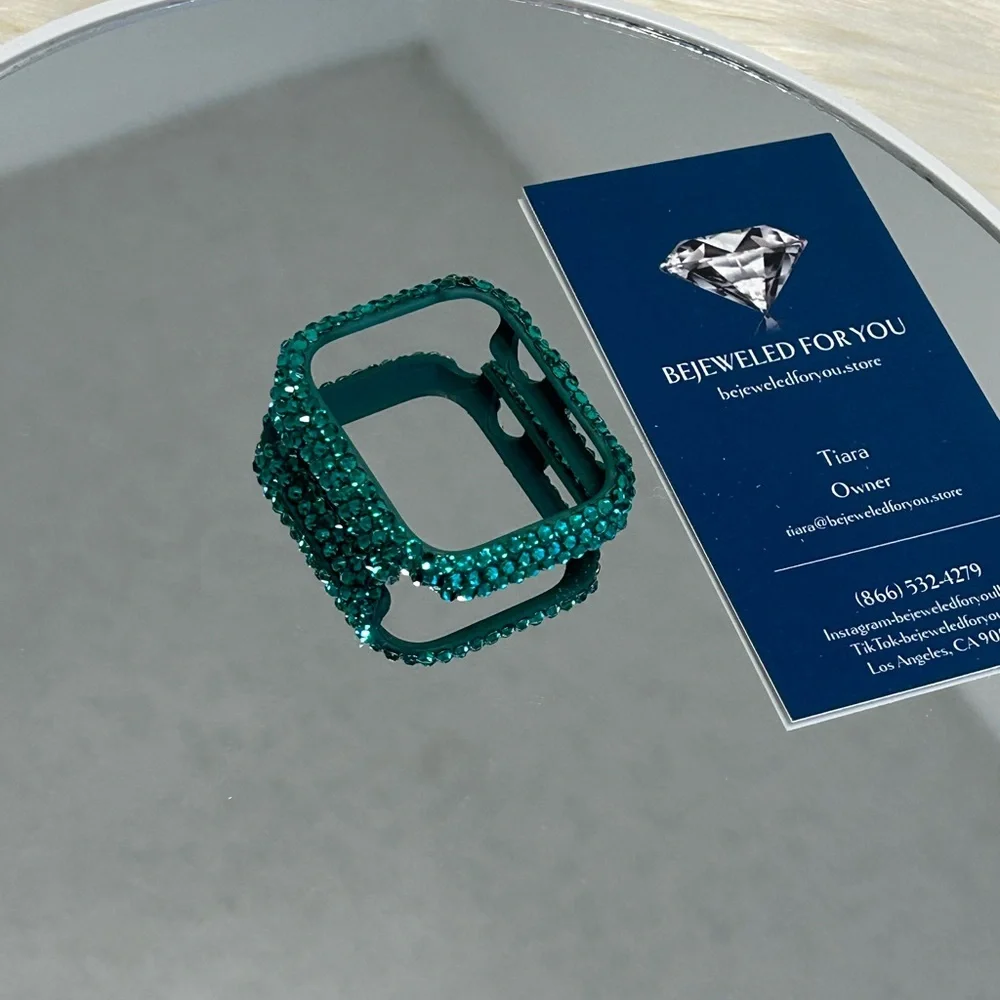 Luxury Redefined: Custom Green Zircon Apple Watch Case Sparkling with Crystals